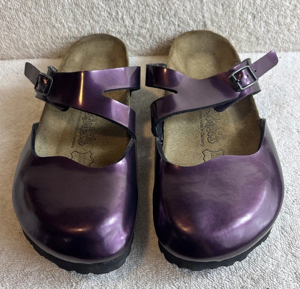 Birki's By Birkenstock Benita Clogs Mule Slides Patent Leather Purple 38-W-7-M-5